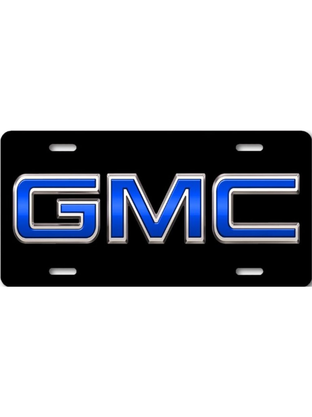 GMC Inspired Art Blue Emblem Aluminum FLAT License Plate Tag Black back Look